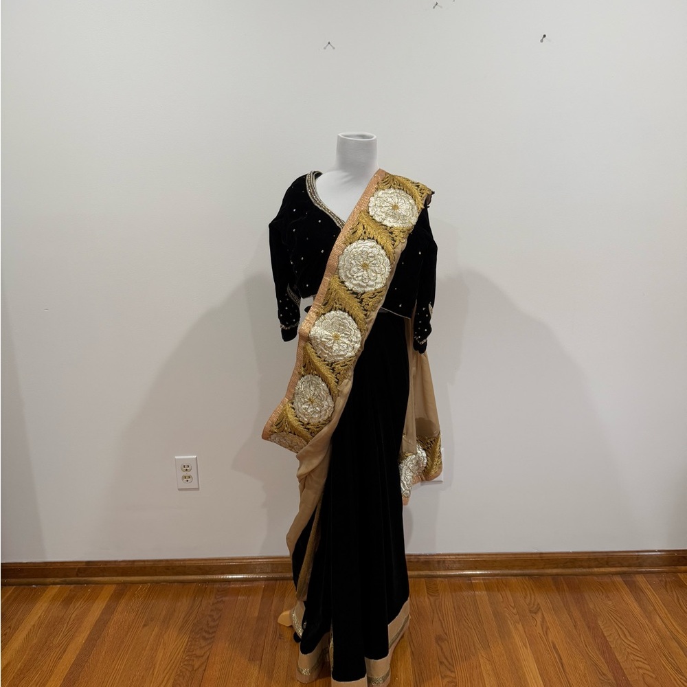 Black and Gold Embellished Sari